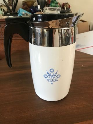 Vintage Corning ware Blue Corn Flower 6 Cup Stove Top Coffee Pot Perculator 2