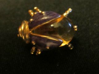Antique 14k Yellow Gold Purple Enamel Citrine Stone Ladybug Tie Tac Tack Pin