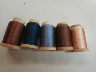 5 Large Vintage Holland Thread Silk Sewing Thread Wooden Spools Fly Tying