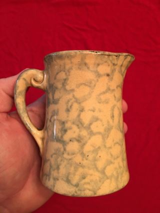 Vtg Antique Early Pottery Spongeware Creamer Crock Pitcher Stoneware Syrup