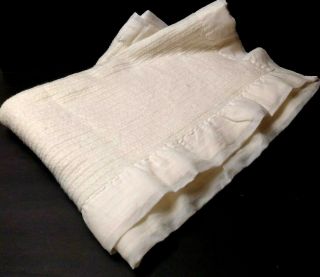 Vtg White Acrylic Blanket 37” X 48” Silky Satin Edge Woven Stripe Lace Baby