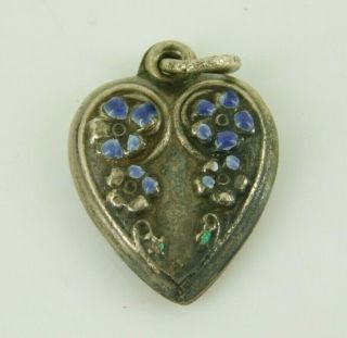 Vintage / Antique Sterling Silver Enamel Puffy Heart Charm