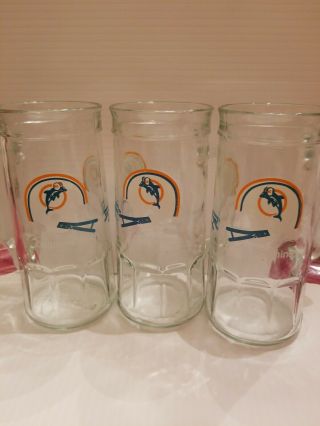 Set Of 3 Vintage Miami Dolphins 7 " Glass Beer Steins Mugs