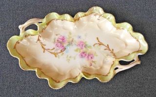 Vintage Hand Painted Porcelain Trinket Dish Pink Floral With Gold Embellishments