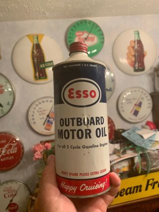 Vintage Esso Oil Cans Outboard Motor Oil 2 Pint