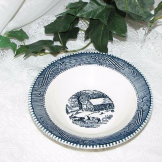 Vintage Royal China Currier & Ives Old School House Soup Bowl Blue Transferware