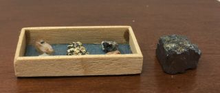 Vintage Miniature Dollhouse Wood Shadowbox Display With Gems & Larger Gem