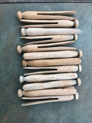 12 Large Vintage Wooden Clothespins - 5 Inches Long