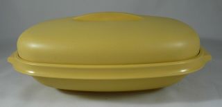 Vintage 3 Pc 1273 - 2 Tupperware Harvest Gold Microwave Steamer Oval Serving Bowl