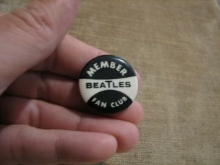 Vintage Beatles Fan Club Member Pin Button Rare Black And White