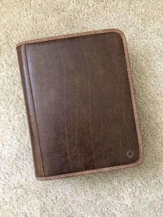 Franklin Covey Classic 7 - Ring Binder 1.  5 " Rings Brown Leather Vtg Zip Planner