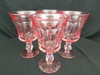 Vintage Fostoria Jamestown Pink Water Goblet Wine Cocktail Glasses Stemmed X4