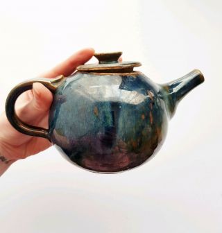 Vintage Australian Pottery Dark Blue Earth Brown Glaze Teapot