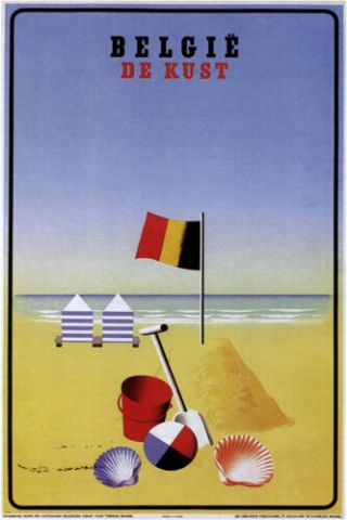 België De Kust Vintage Ad Poster Leo Marfurt Belgium 1938 24x36 Rare Hot