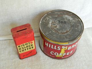 Hills Bros Coffee Can Antique Vintage Primitive No Lid Plus Extra 2