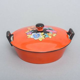 Vtg Hand Painted Noritake Porcelain Covered Dish Bowl Orange W/ Flowers Morimura