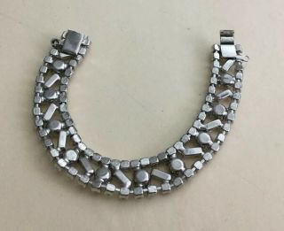 Vintage Silver Tone Costume Chunky Clear Rhinestone Bracelet  7 