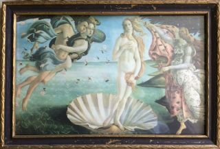 Vintage Italian " The Birth Of Venus " Botticelli Color Art Print Framed