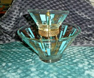Vintage mid century Chip and Dip Set Turquois/Gold Anchor Hocking estate s1 2