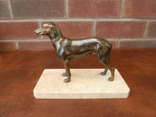 French Vintage/art Deco Bronzed Spelter Dog On Marble Base
