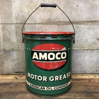 Rare Vintage Amoco American Oil Co 35 Pound Motor Grease Gas Bucket Can Empty