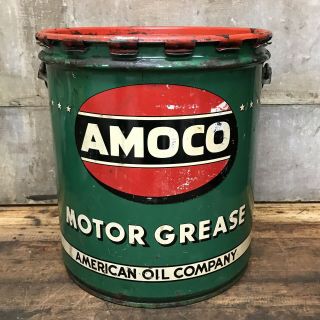 RARE Vintage AMOCO American Oil Co 35 Pound Motor Grease Gas Bucket Can EMPTY 2