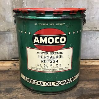 RARE Vintage AMOCO American Oil Co 35 Pound Motor Grease Gas Bucket Can EMPTY 4