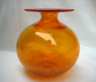 Vintage Blenko Crackle Glass Bulbous Vase