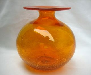 Vintage Blenko Crackle Glass Bulbous Vase 2