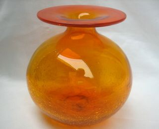 Vintage Blenko Crackle Glass Bulbous Vase 3