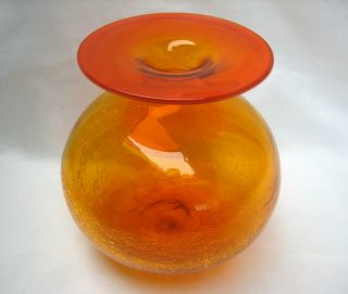 Vintage Blenko Crackle Glass Bulbous Vase 4