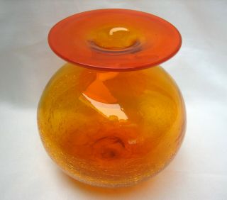 Vintage Blenko Crackle Glass Bulbous Vase 5