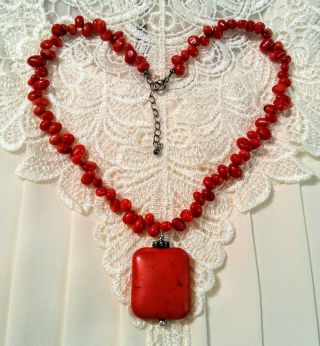 Vintage Red Coral Sterling Silver Adjustable Length Necklace/pendant