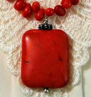 Vintage Red Coral Sterling Silver Adjustable Length Necklace/Pendant 3