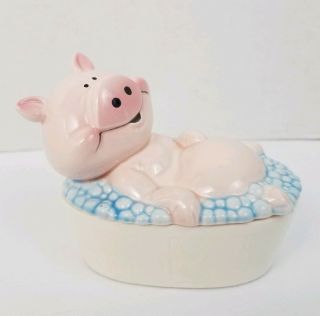 Vintage Ceramic Giftcraft Pig In Bubble Bath Soap Dish Holder W/ Lid