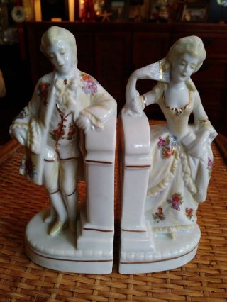 Vintage Er Phila Germany Porcelain Lady & Gentleman Bookends Firurine