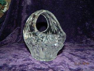 Vintage Hand Cut Lead Crystal Glass Basket With Handle Hobstar Pattern