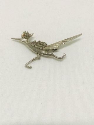 Vintage Hobe Silver - Tone Road Runner Bird Pin With Red Rhinestone Eye Signed