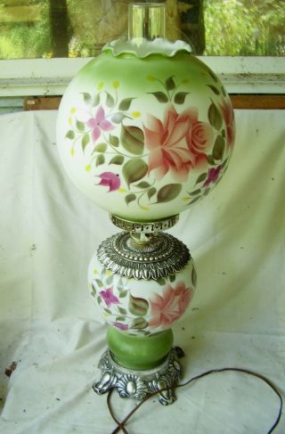Vintage Green Floral Gone With The Wind Gwtw Lamp Parlor Banquet Light