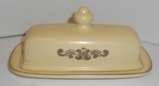 Vintage Pfaltzgraff Village Covered Butter Dish Brown And Tan Very Good