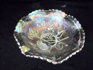 Vintage Carnival Imperial Glass Luster Rose Berry Bowl Smoke Small Scallop Edge
