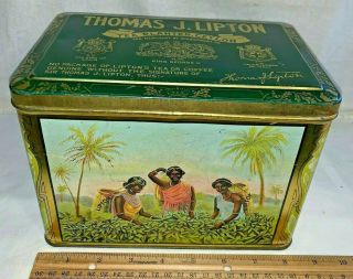 Antique Thomas J Lipton Tea Tin Litho Can Vintage Country Store Display Grocery