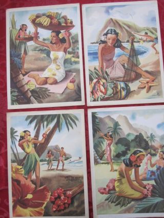 Vtg Set Of 4 Mid Century Art Deco Hawaiian Print Pictures Moulton Will Separate
