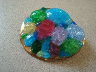 Unusual Vintage Colorful Crackle Glass Porcelain Clay ? Pin Brooch Handcrafted