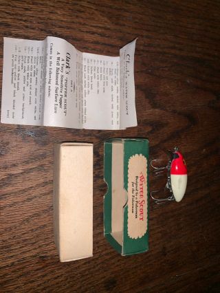 VERY CLARKS WATER SCOUT LURE RED WHITE WITH PAPER.  WORK 3