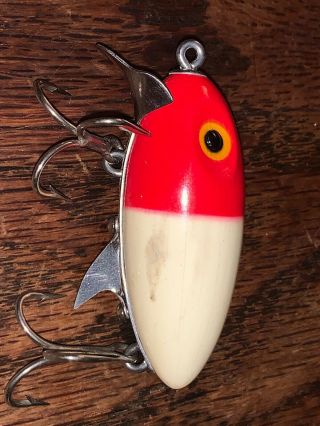 VERY CLARKS WATER SCOUT LURE RED WHITE WITH PAPER.  WORK 8