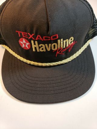 Vtg Havoline Racing Team Nascar Gold Rope Mesh Trucker Hat Ball Cap Texaco Oil
