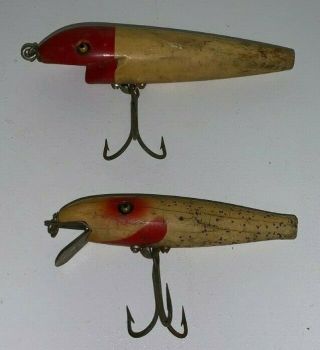 2 Pflueger Wooden Fishing Lures (surprise,  4in Long & Palomine 3 - 1/2in Long)