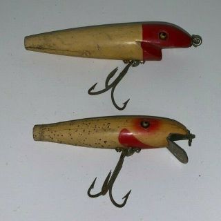 2 Pflueger Wooden Fishing Lures (Surprise,  4in Long & Palomine 3 - 1/2in Long) 2
