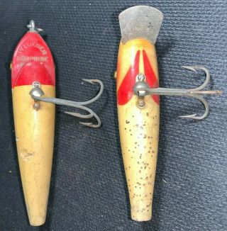 2 Pflueger Wooden Fishing Lures (Surprise,  4in Long & Palomine 3 - 1/2in Long) 4